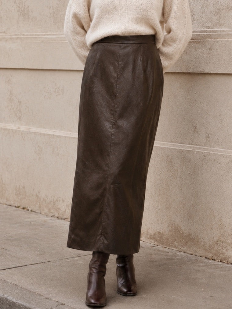 Adrianne Faux Leather Pleated Midi Skirt
